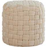 Braided Round 16" Ottoman in Cream Velvet